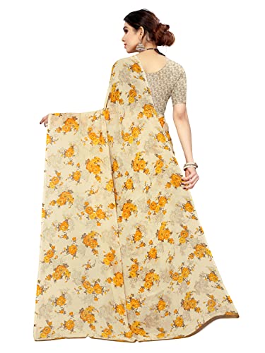 Image of SIRIL Women's Floral Printed Georgette Saree With Unstitched Blouse Piece