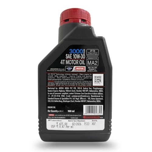 Image of Motul 3000 Plus 4T 10W-30 Engine Oil for Bikes, Fully Synthetic, High Performance Motorcycle Oil | Superior Engine Protection & Smooth Ride, 900ml