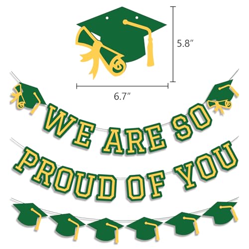 Image of We Are So Proud Of You Banner Graduation Party Decorations Congrats Grad Cap Garlands Wall Sign Green Yellow