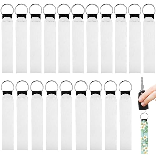 QWORK® 20 Piezas Llaveros de Neopreno en Blanco para Sublimación, Llaveros de Cuero para Sublimaciones