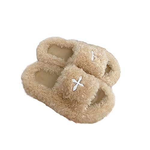 Plüsch Hausschuhe, Slippers for Women Indoor, Winter Wärme Pantoffeln Memory Foam Weiche Plüsch Bequeme Baumwolleschuhe Pantoffeln Warme Rutschfeste Flache Bequeme Flauschige Hausschuhe Cover