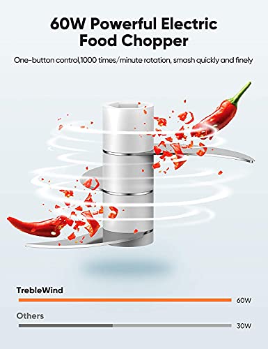 Oplaadbare hakmolen keuken elektrisch, 250 ml compacte multi-shredder (60 watt) keukenmachine mixer knoflookversnipperaar voor groenten, babyvoeding Treblewind (groen) - Image 3