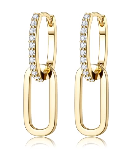 Dochais Boucles d'Oreilles pour Femmes Filles,Hypoallergénique Boucles d'Oreilles Grosses Créoles,14K Or Plaqué Clip boucle d'Oreille Hopp Earring (Or Plaqué)