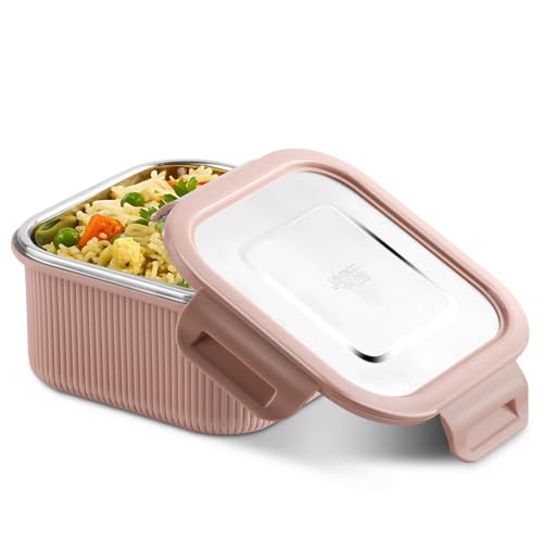 Image of Jaypee Plus Ultima Micro Seal Microwave Safe Air Tight Food Storage Container 800 ml Inner Stainless Steel Rib Design Spillproof Lunch Box for School, Office, Ideal for Snacks and Meal, Pink