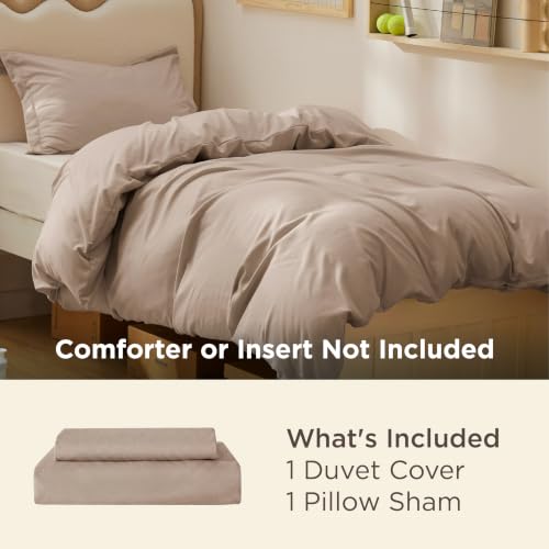 Image of Bedsure Twin /Twin XL Duvet Cover, Double Brushed Bedding Set, Light Khaki | For Kids & Adults, 68 inchx90 inch Comforter Cover, Hotel Luxury, All Season, Breathable, Easy Care, Lightweight, Zipper Closure