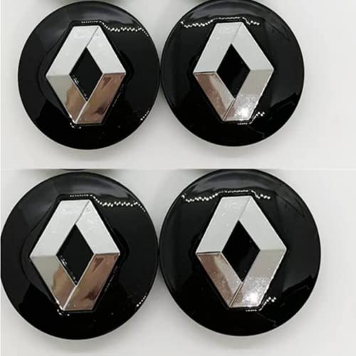 AOWNE Lot de 4 cache-moyeux noirs de 57 mm avec emblème de jante avec logo pour Renault (noir)