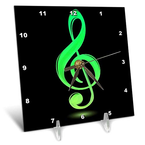 3dRose dc_111573_1 Lime Green Treble Clef Desk Clock, 6 by 6"