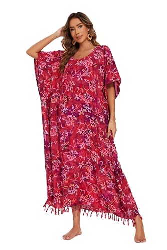 Image of Beautybatik Women Hand Blocked Batik Rayon Caftan Kaftan Bali Loungewear Maxi Plus Size Long Dress XL to 4X