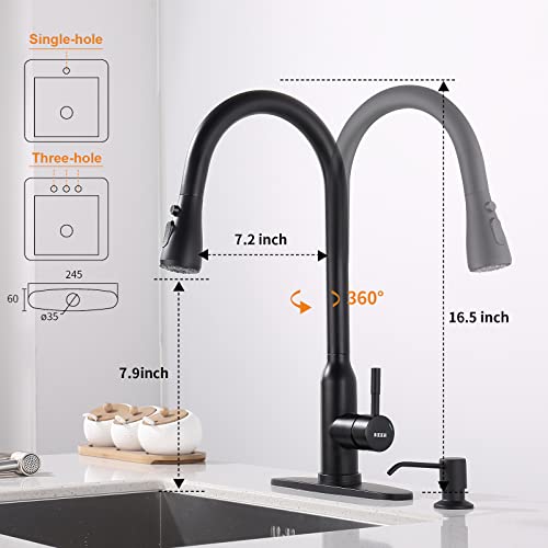 Touch Kitchen Faucet,Keer Smart Kitchen Sink Faucet With Pull Down Sprayer, Touch On Activated Kitchen Bar Sink Faucet Brushed Nickel, Stainless Steel (Matte Black) #TOP5