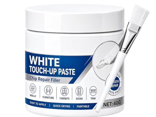 White Touch-Up Paste with Brush, Wall Repair Putty Chip Filler for White Walls, Furniture, Cabinets, Doors & Trim，1