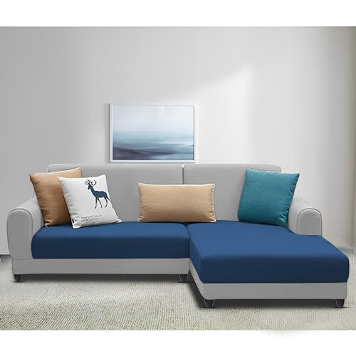 Image of Kraven RHS 4 Seater L Shape Sofa Set for Living Room (Blue Grey Fabric) Premium Fabric Sofa