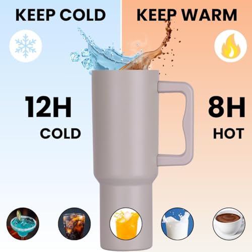 Image of 1200ML Stainless Steel Tumbler with Handle & Lid, 2 Straws - Large Travel Mug Water Cup for Gym, Office & Outdoor Use (Rose)