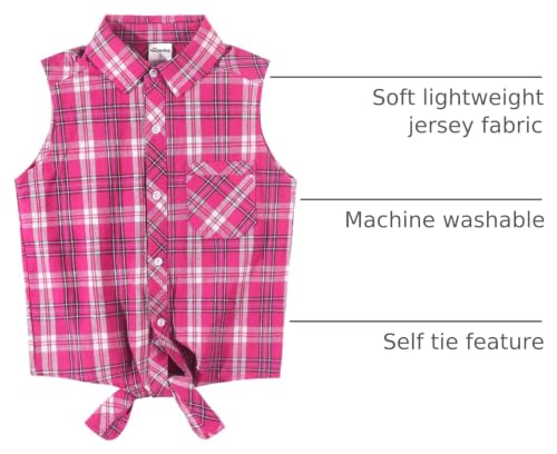 Image of Noomelfish Girls Sleeveless Button Down Shirt Tie Knot Blouse Western Cowgirl Outfit (5-12 Years)