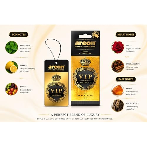 Image of AREON VIP Hanging Car Air Freshener Pack of 3 - Premium Car Perfume with Natural Fragrances, Stylish Hanging Cards Long Lasting Auto Air Freshener for Car, Home, Office & Vehicle Interior - BLACK KING