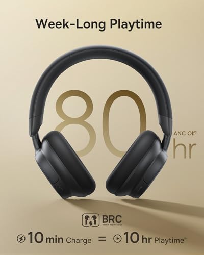 Image of Baseus Bowie MH1 Adaptive Active Noise Cancelling Headphones, Real-Time Adaptive Hybrid ANC, SuperBass 2.0, LDAC Hi-Res Sound, 80H Playtime, Comfortable Fit, Clear Calls, Bluetooth 6.0 -Cosmic Black