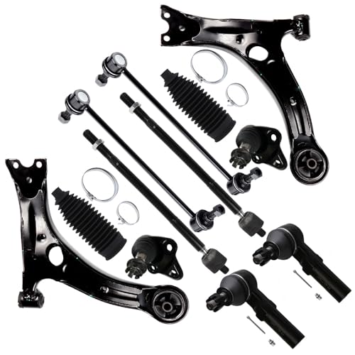 12PCS ASTOU Front Suspension Kit fit for 2009-2013 for Toyota Corolla Lower Control Arm Lower Ball Joint Inner Outer Tie Rod End w/Boot Sway Bar End Link