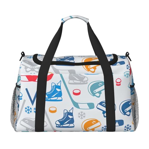 Hockey Elements Creative Patterned print Personal Item Bag Large Duffel Bag Travel Bag Weekender Bag Gym Bag Tote Duffel bag