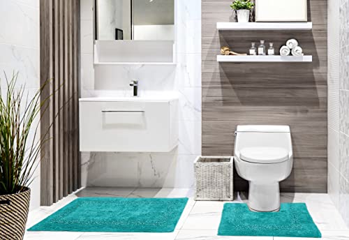 Tony's Textiles Diamante Sparkle 100% Cotton Heavyweight 2 Piece Bath Mat & Pedestal Bathroom Toilet Set Teal (Standard)