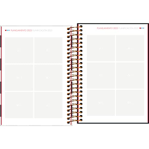 Agenda Espiral Diária 14 x 20 cm West Village 2023 - Fundo Preto com Listras - Tilibra