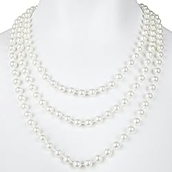Balinco Collar de perlas blancas 180 cm para su traje de Charleston 20s collar de perlas