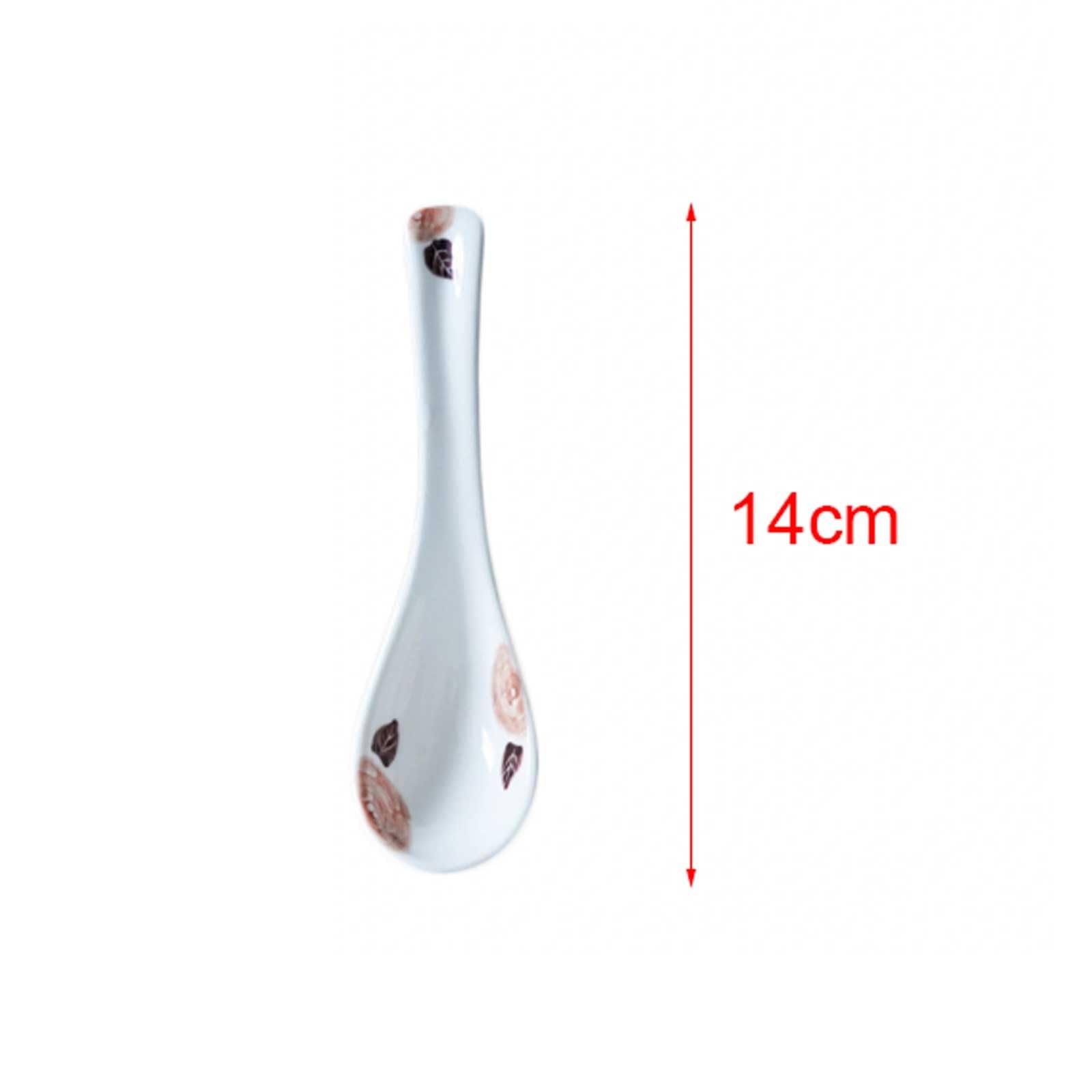 Cuillères à Soupe (Lot de 4) en céramique sous émail, Mignonnes, à Long Manche, en Porcelaine Blanche, cuillères à Riz japonaises et cuillères à Glace.(E)