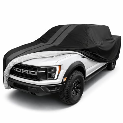 Image of SR1 Performance USA Ultraguard F150 Truck Cover 2001-2026 - Custom Fit Indoor Outdoor Pickup Cover, Breathable Water Resistant, UV Sun Protection, Soft Lining, Storage Bag (Black w /Gray Stripes)