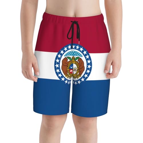 Missouri State Flag Youth Beach Pants, Soft and Breathable, with Drawstring Waist, Suitable for Sports and Leisure.3