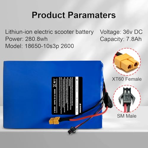36v 7.8Ah Electric Scooter Battery Compatible with Gotrax FLEX&Compatible with Gyroshoes&Compatible with Gyroor Electric Scooter, Suitable for 350W-500W Motor, Dimensions 6.77 x 5.19 x 1.49 inches,01