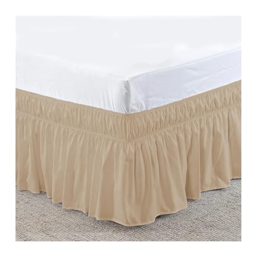 Faldones de Cama DecoracióN,Cubre Canape Falda De Cama Elástica Volantes Color Sólido Suave Cómoda Anti Decoloración para Camas Individual Matrimonial Queen King(Brown,Queen 203x153x40cm)