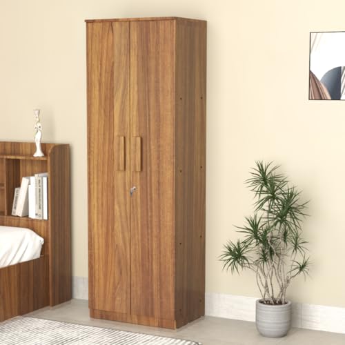 Image of Amazon Brand - Solimo Duo S Engineered Wood 2 Door Wardrobe for Bedroom | Compact Clothes Storage Cabinet with Multiple Shelves | Space Saving Cupboard | 1 Year Warranty - Leon Teak