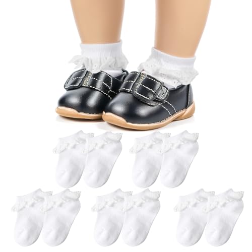 5 Pairs Girls Ruffle Socks 2-4Y Toddler Little Girls Frilly Lace Socks for Toddler Dress Clothing (White)