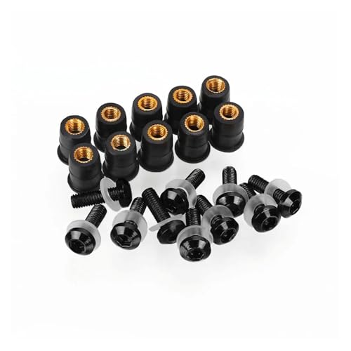 5mm 10PCS Motorfiets Windscherm Bouten Schroef Moer Bevestigingsset Compatibel Met CT100 150 150 NS160 NS200 RS200(Black)