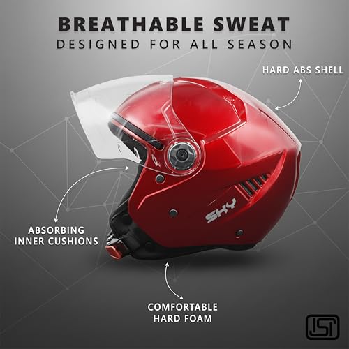 Image of Cortex Sky Half Face Helmet Glossy Finish with Scratch Resistant Polycarbonate Visor, Hard ABS Shell Helmet for Men and Women | Clear Visor, Lightweight,