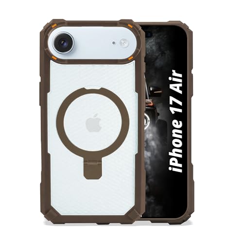 Image of AIBEX Transparent Back Cover Compatible for iPhone 17 Air| Mag-Saf Magnetic Ring Kickstand | Shockproof Dual Layer Military Grade Drop Protection Armor Case| Wireless Charging Support - Brown