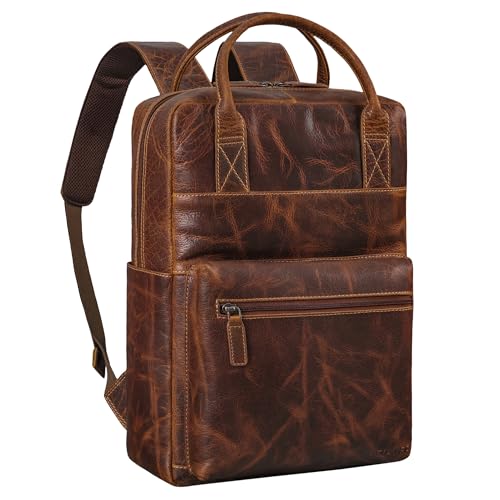 STILORD Topaz Moderner Lederrucksack Laptop 16 Zoll für Damen & Herren Businessrucksack Echtleder Arbeitsrucksack Groß für Arbeit Office Reisen - Vintage Design Farbe:luino - braun