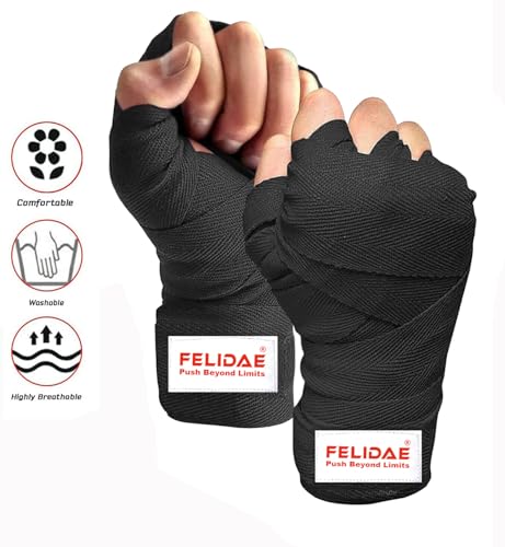 Image of FELIDAE PRO Boxing Wrap for Men Hand Wrap for Boxing Punching Hand Wraps Wrist Supporter for Gym Boxing Bandage for MMA and Martial Arts (110 inch) (Black)