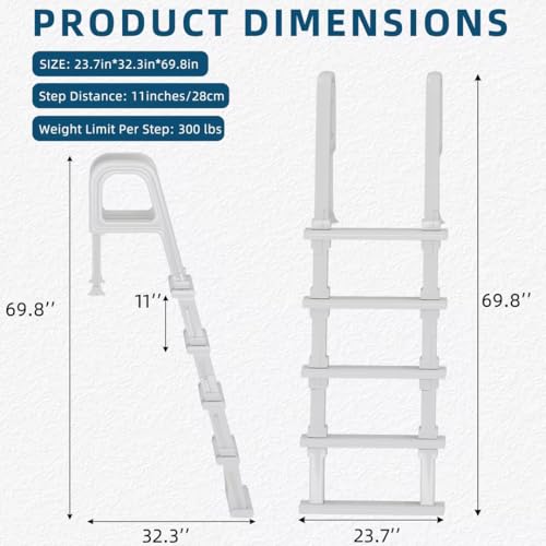 UPHYB Pool Ladder, 5-Step Pool Stairs with Double Handrails and Non-Slip Steps for 47“-54” Above Ground and In-Ground Pools, White