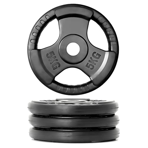 Foto von MAXXIVA® Hantelscheiben 2er Set Gewichtsplatte je 5 kg Gusseisen schwarz Gripper Gummi 10 kg Fitness Krafttraining Bodybuilding Workout Gewichtheben Reha