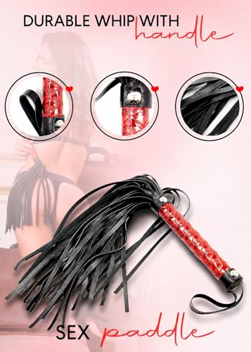 Image of Black Flogger Whip 18 inch Adult Spanking Paddle 12 inch - BDSM Sex Set - Flogger Spanking Sex Soft - Sex Paddles for Spanking - Adult BDSM Flogger Paddle Set