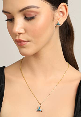 Image of CLARA 925 Sterling Silver Melba Pendant Earring Chain Jewellery Set | Gold Rhodium Plated, Swiss Zirconia | Gift for Women & Girls