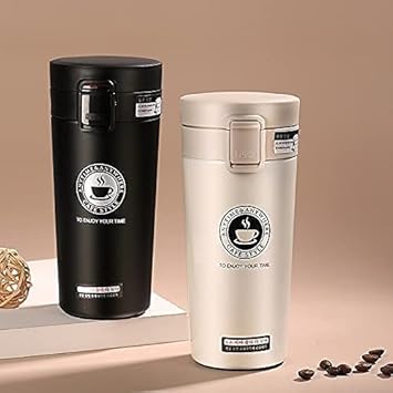 Lionmoor Double Wall 380ML Vacuum Insulated Stainless Steel Tea Coffee Mug Thermos Flask Travel Mug - Tumbler with Flip Lid Mesh Filter Hot and Cold for 6 Hours (Multicolor) (Pack of 1)