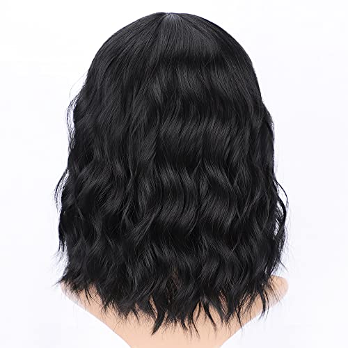 Image of AISI HAIR Bob Curly Wig Synthetic Short Black Wig with Bangs Natural Looking Heat Resistant Fiber Hair for Women