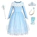 O.AMBW Vestidos de Princesa Azul con Capa Larga Volantes como Novia Bodas Disfraces y Accesorios para Regalar Reyes de Navidad Cosplay Elsa Frozen 2 Halloween para Niñas de 2 a 9 años