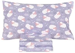 Scientific Sleep Good Night Sheep Cute Fun Cozy 3 Pcs Twin Bed Sheet Set 100% Cotton Flat Sheet & Fitted Sheet & Pillowcase Natural Bedding Set for Kids Boys Girls (Sheep)