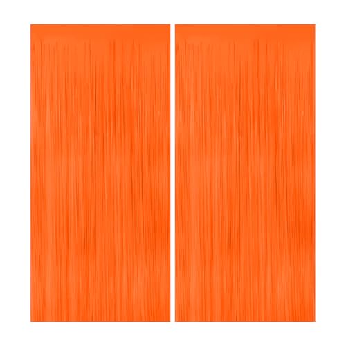 CANREVEL 2 Pack Orange Streamers Backdrop Curtain Birthday Decorations