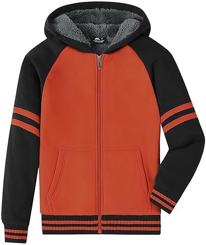 Image of V VALANCH Boys Hoodie Zip Up Fleece Lined Jacket Warm Sherpa Hooded Sweatshirts for Boys Girls 6-15 Years