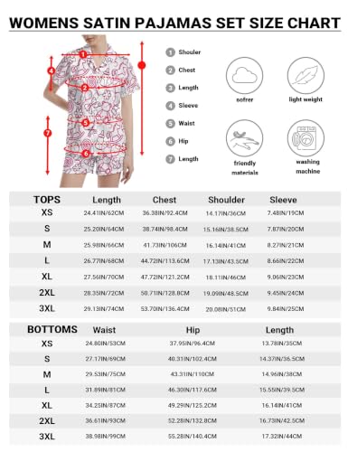 Image of Funny Pajamas for Women Set Print Satin Loungewear Pjs Short Sleeve Button Down Top and Shorts Sets Sleepwear XS-3XL