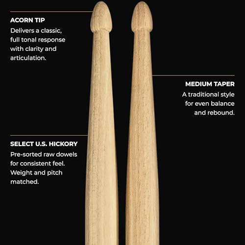 Meinl Stick & Brush Drumsticks, Standard Long 5A - American Hickory with Acorn Shape Wood Tip - MADE IN GERMANY (SB103) - Image 3