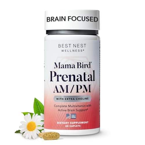 Mama Bird AM/PM Prenatal Multivitamin | Methylfolate (Folic Acid), Methylcobalamin (B12), 100% Natural Whole Food Organic Herbal Blend, Vegan, Twice Daily Vitamin, 60 Count ……