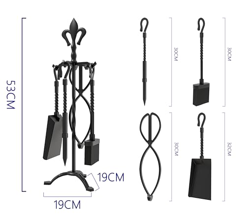 Kingson 5-Piece Cast Iron Fireplace Companion Set – Black Finish – Includes Poker, Tongs, Brush, Shovel & Stand – Fireside Tool Set for Traditional Open Fireplaces – 53cm Tall - Image 3
